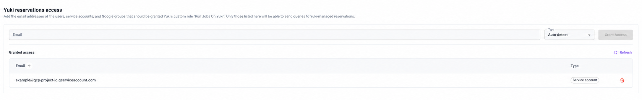 Yuki reservations access