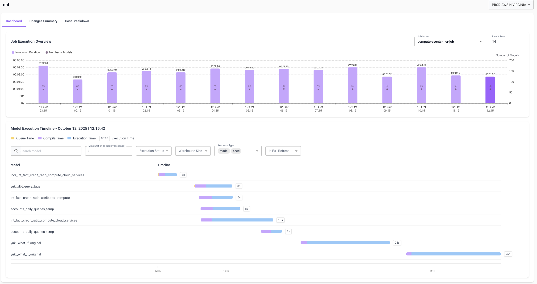 dbt dashboard overview