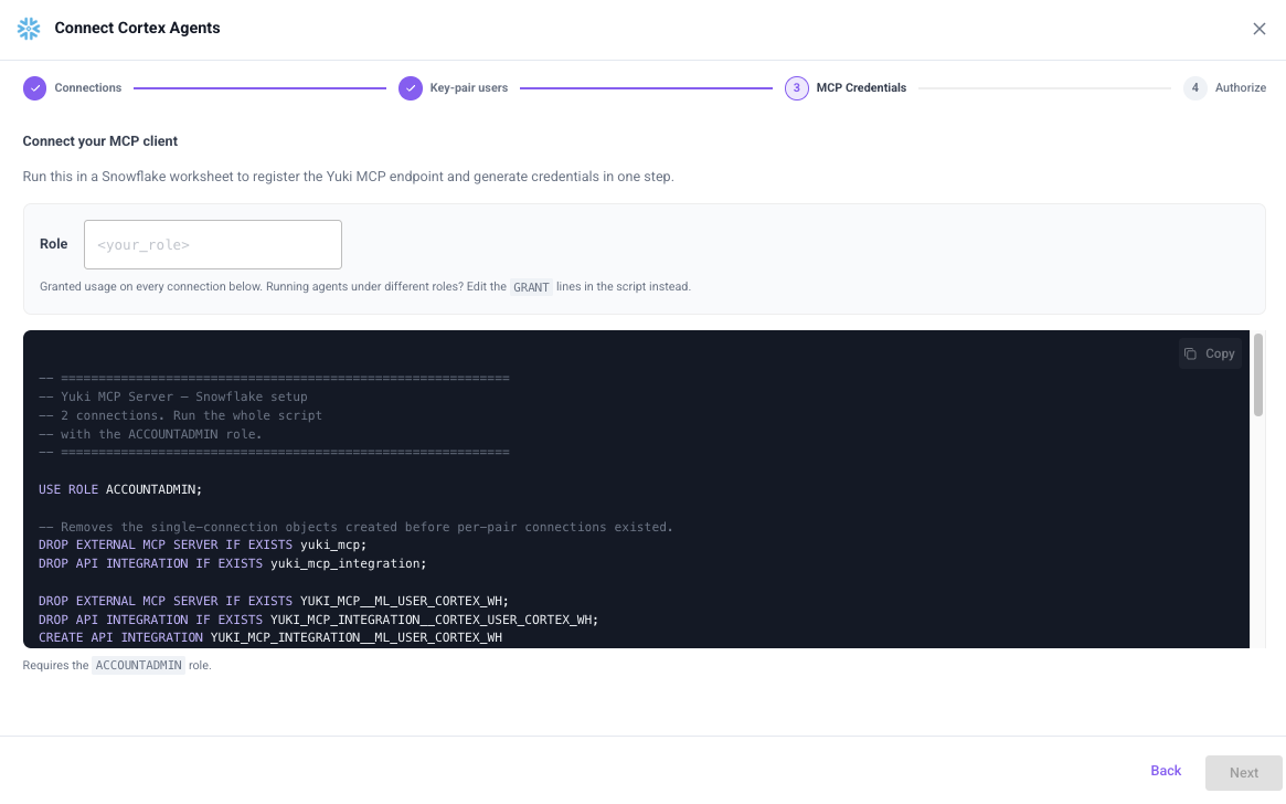 Run the MCP setup script in Snowflake