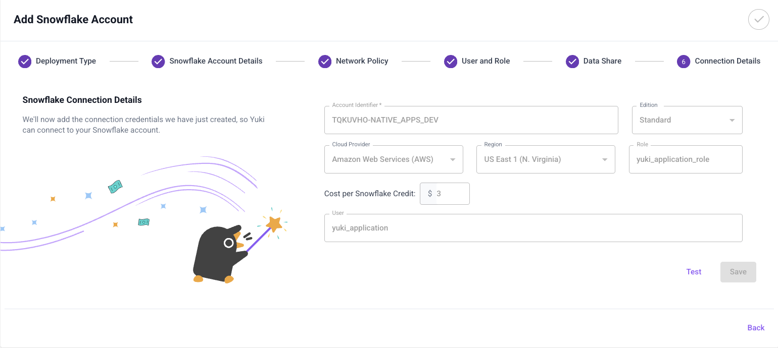 Snowflake account details form