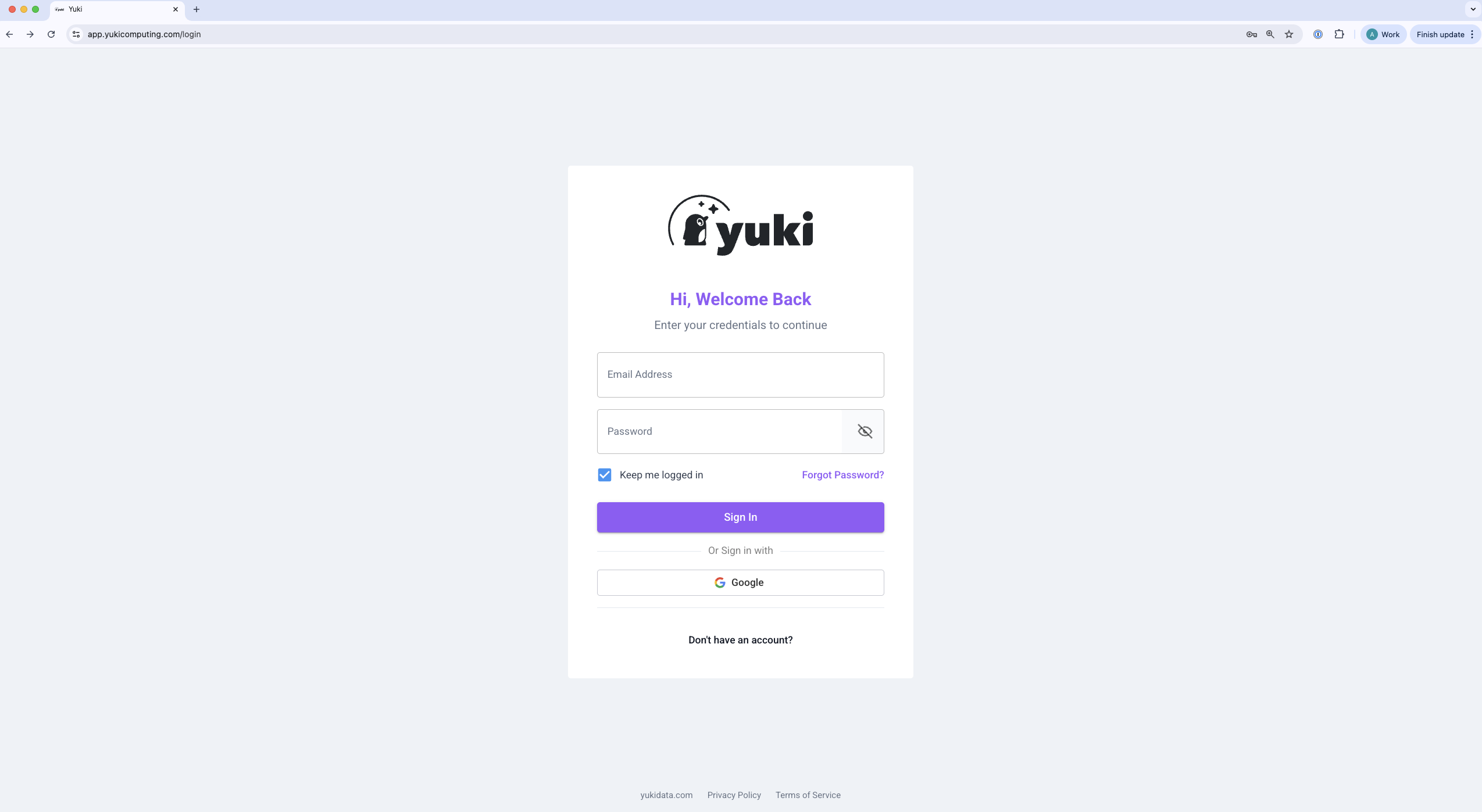 Yuki account creation