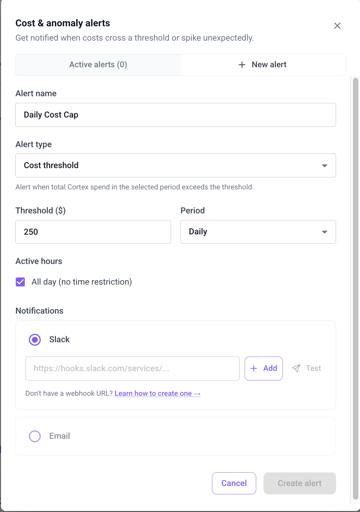Cost alert configuration