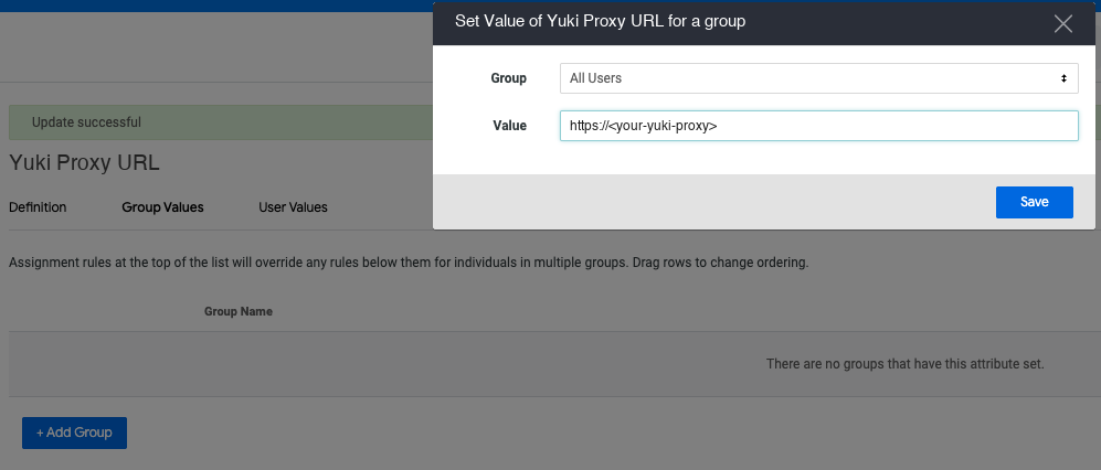 Assigning the Yuki proxy URL to the All Users group