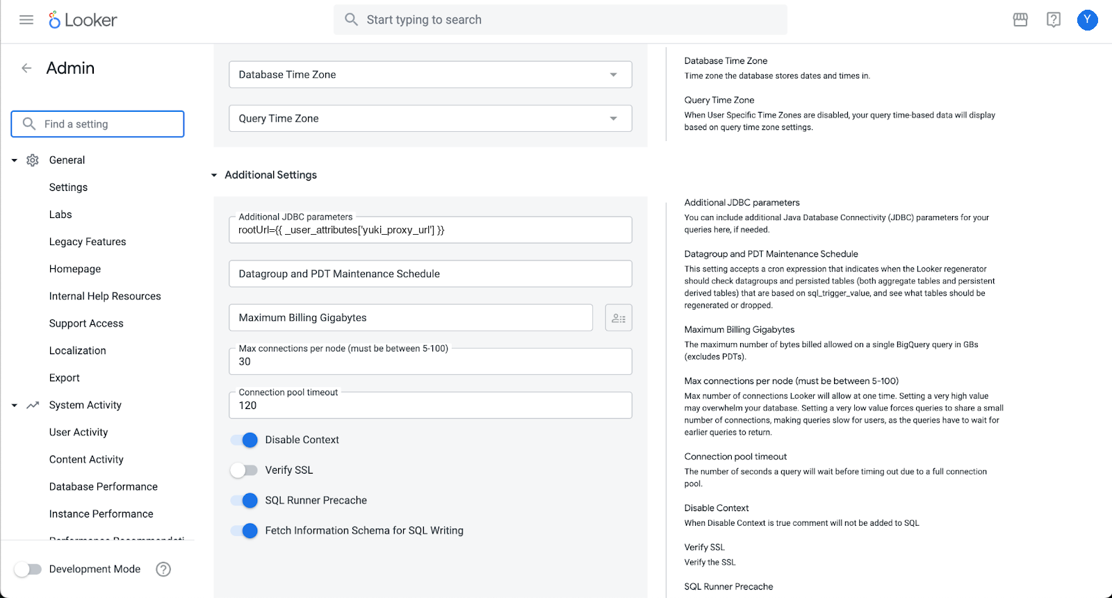 Setting the rootUrl JDBC parameter on the Looker connection