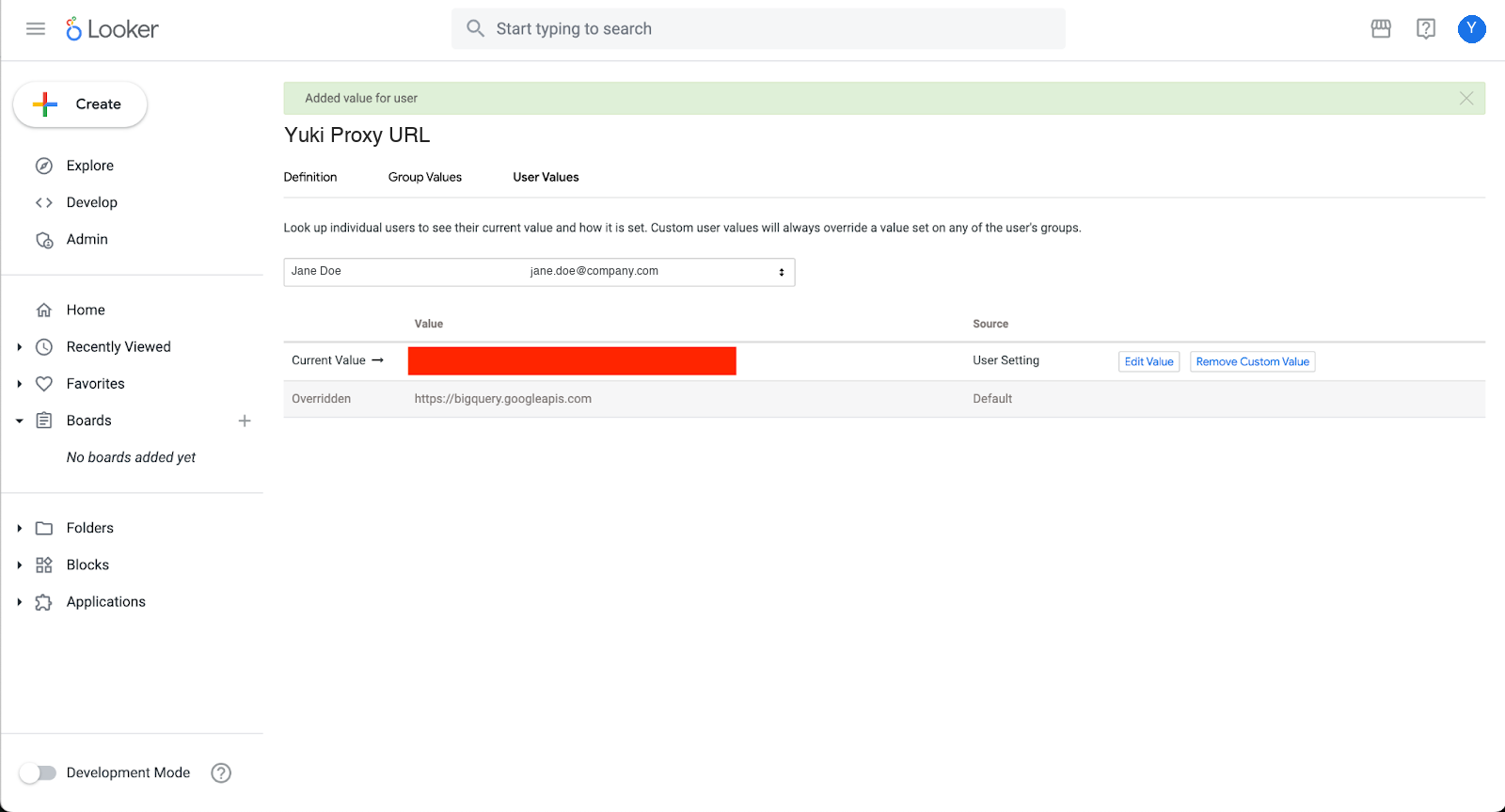 Overriding the user attribute value for a single test user