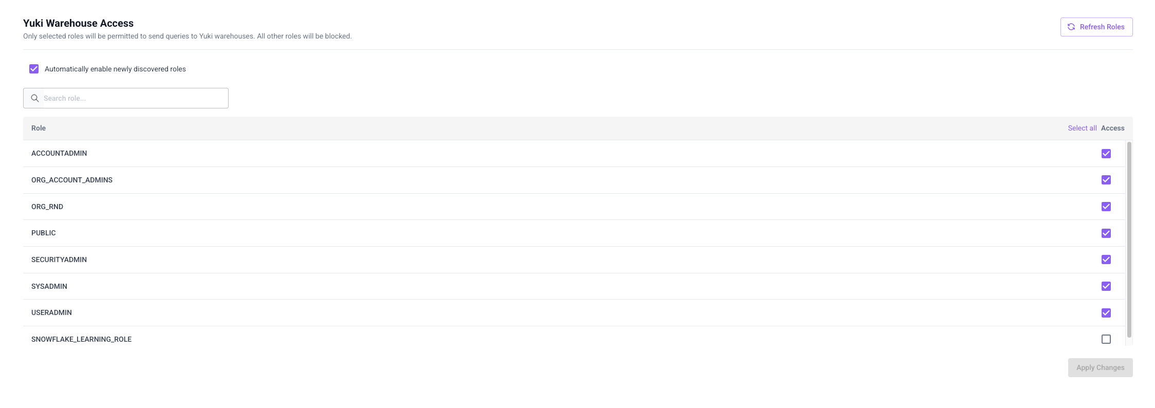 Permissions configuration