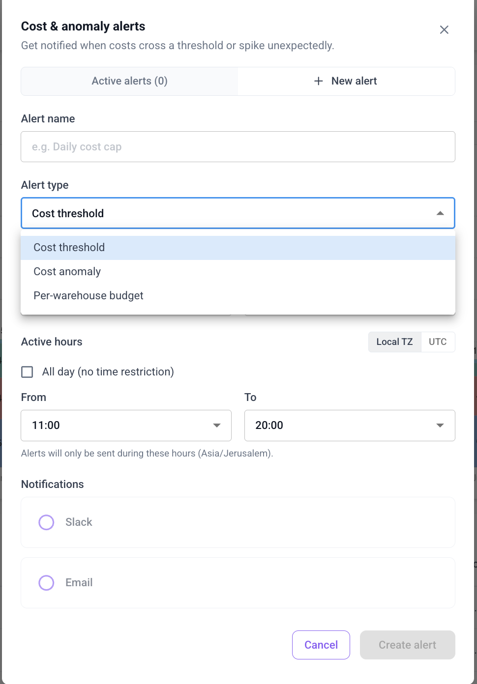 Creating a cost alert